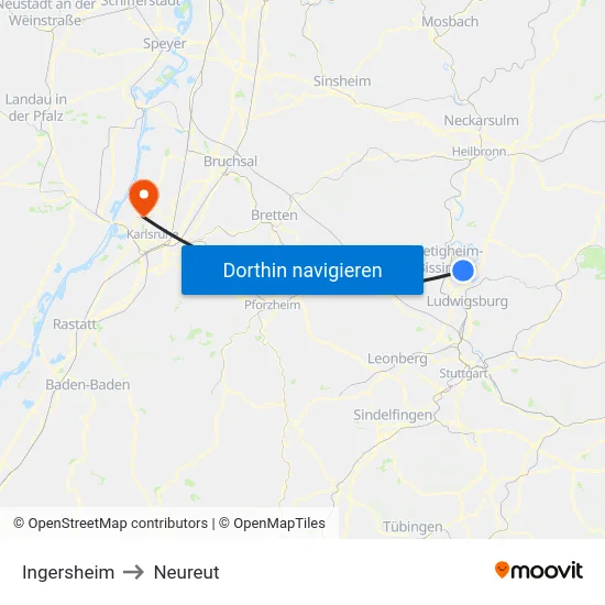 Ingersheim to Neureut map