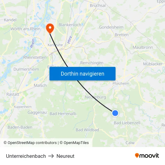 Unterreichenbach to Neureut map