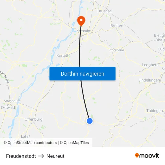 Freudenstadt to Neureut map