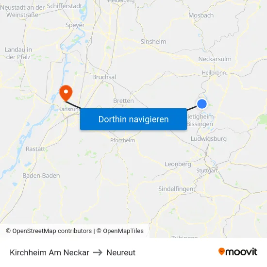 Kirchheim Am Neckar to Neureut map