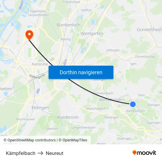 Kämpfelbach to Neureut map