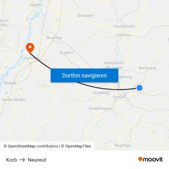 Korb to Neureut map