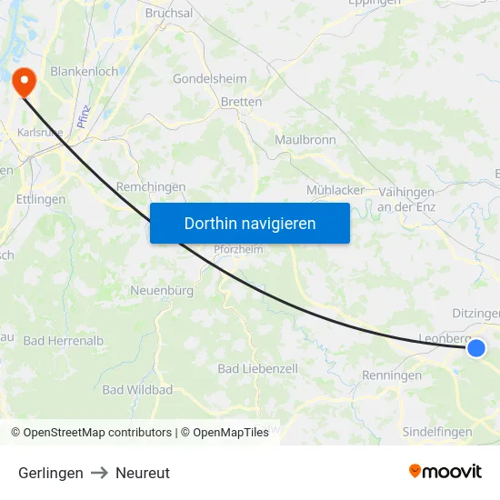 Gerlingen to Neureut map