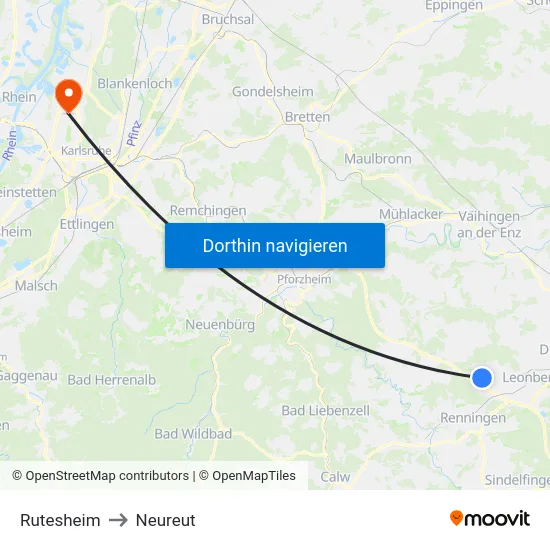 Rutesheim to Neureut map