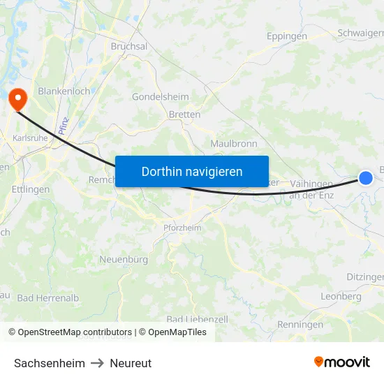 Sachsenheim to Neureut map
