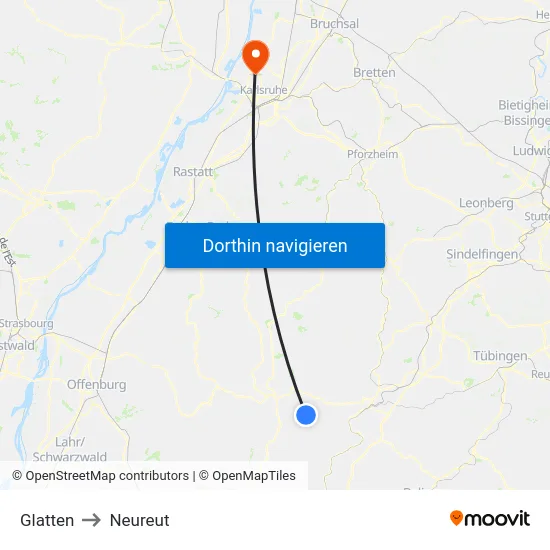 Glatten to Neureut map