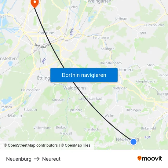 Neuenbürg to Neureut map
