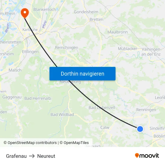 Grafenau to Neureut map