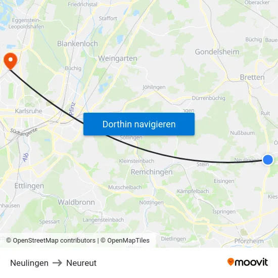 Neulingen to Neureut map