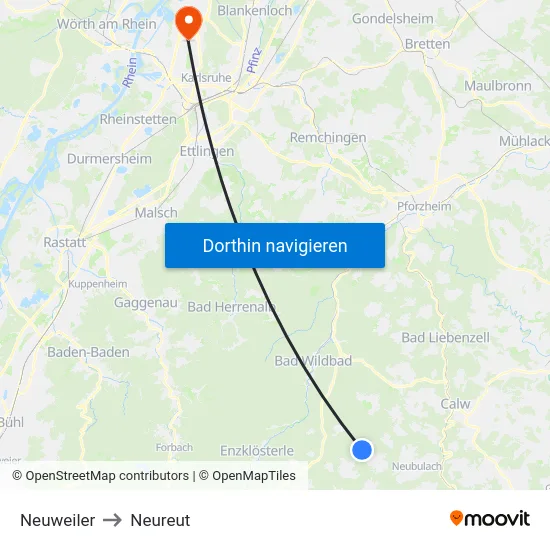 Neuweiler to Neureut map