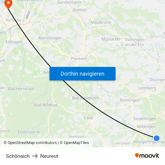 Schönaich to Neureut map