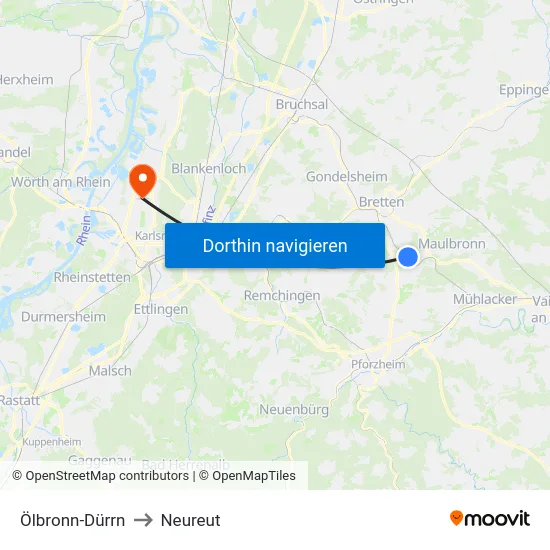 Ölbronn-Dürrn to Neureut map