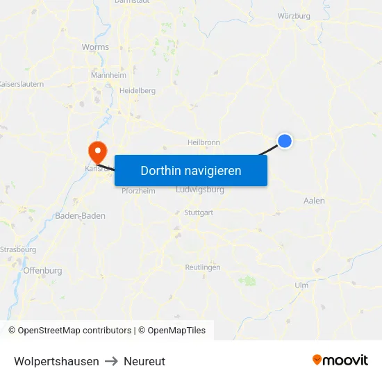 Wolpertshausen to Neureut map