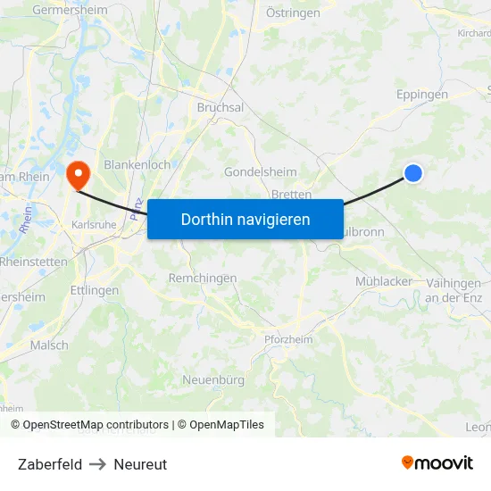 Zaberfeld to Neureut map