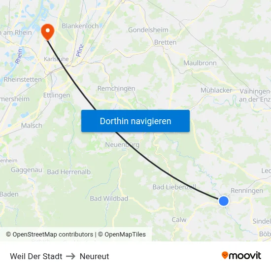 Weil Der Stadt to Neureut map
