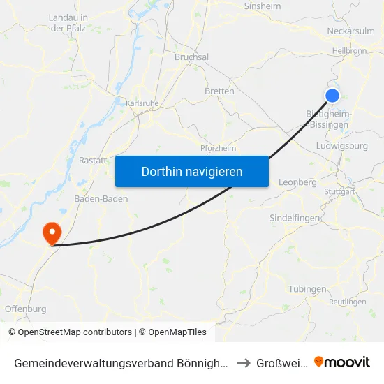 Gemeindeverwaltungsverband Bönnigheim to Großweier map