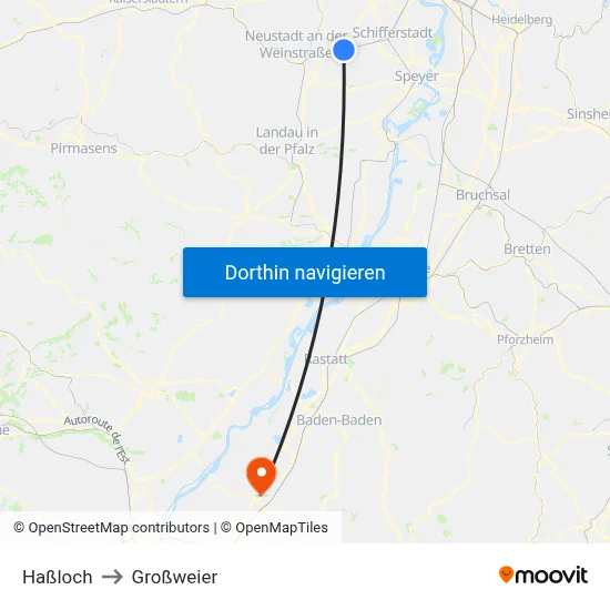 Haßloch to Großweier map