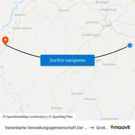 Vereinbarte Verwaltungsgemeinschaft Der Stadt Kirchheim Unter Teck to Großweier map