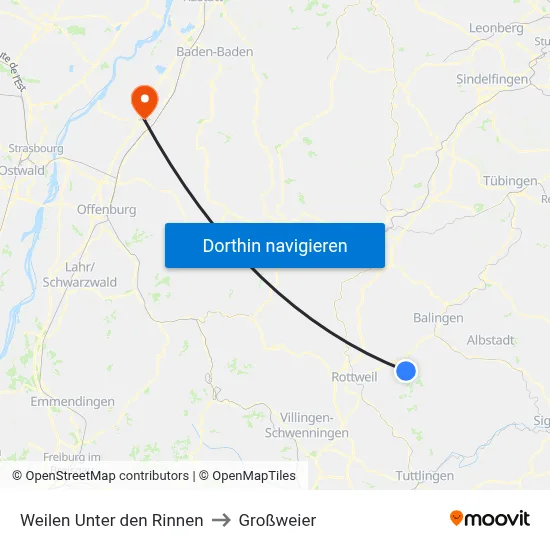 Weilen Unter den Rinnen to Großweier map
