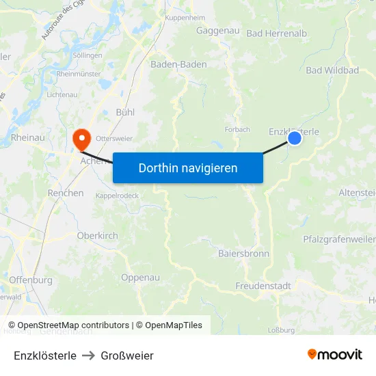 Enzklösterle to Großweier map
