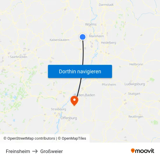 Freinsheim to Großweier map