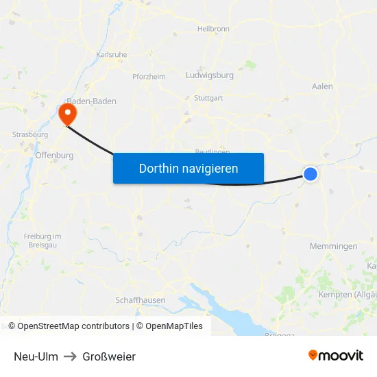 Neu-Ulm to Großweier map