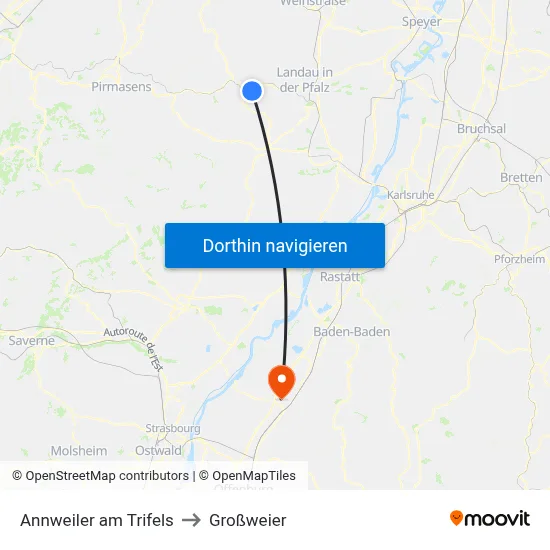 Annweiler am Trifels to Großweier map