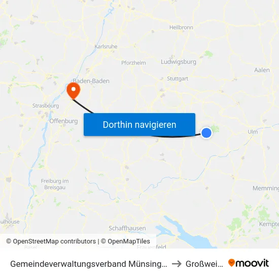 Gemeindeverwaltungsverband Münsingen to Großweier map