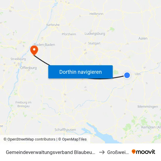 Gemeindeverwaltungsverband Blaubeuren to Großweier map