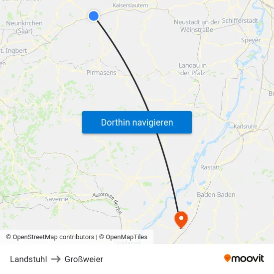 Landstuhl to Großweier map