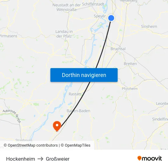Hockenheim to Großweier map