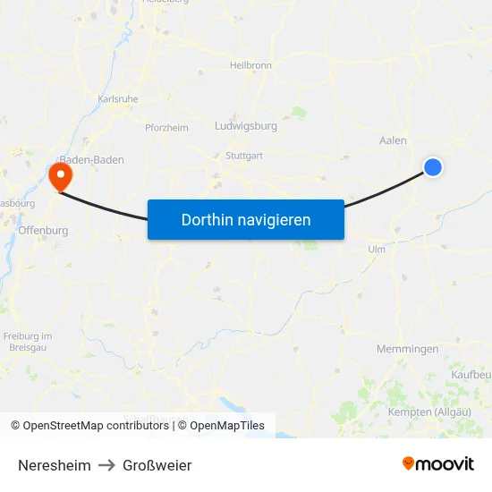 Neresheim to Großweier map