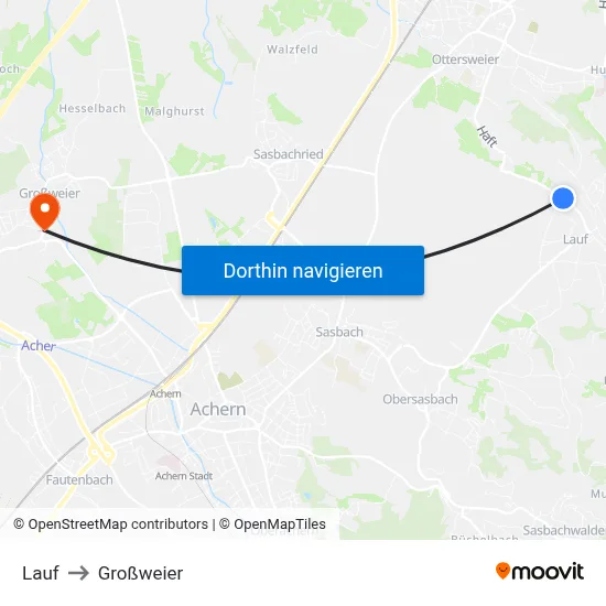 Lauf to Großweier map