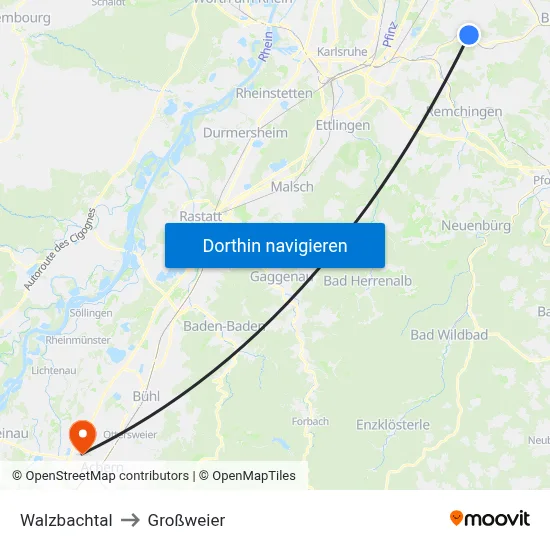 Walzbachtal to Großweier map