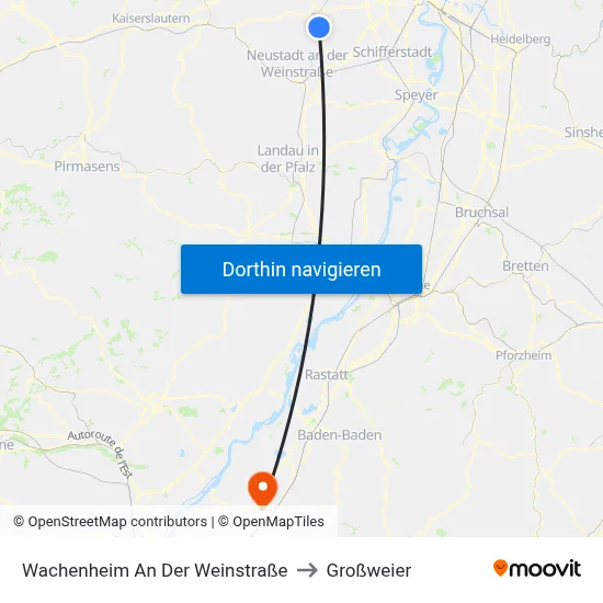 Wachenheim An Der Weinstraße to Großweier map