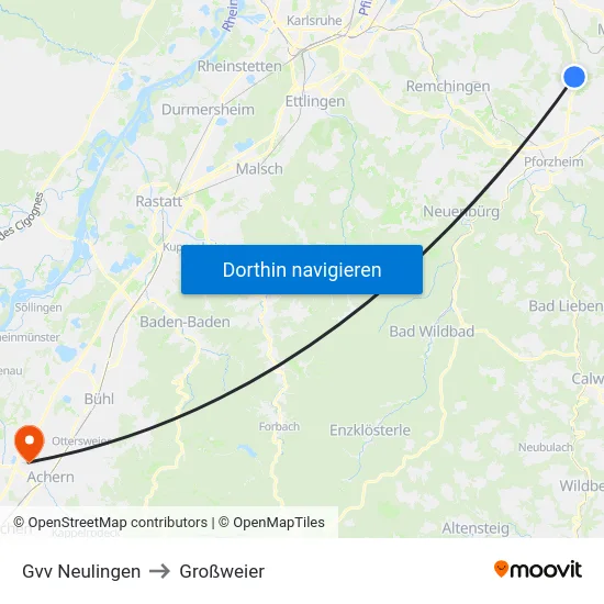 Gvv Neulingen to Großweier map