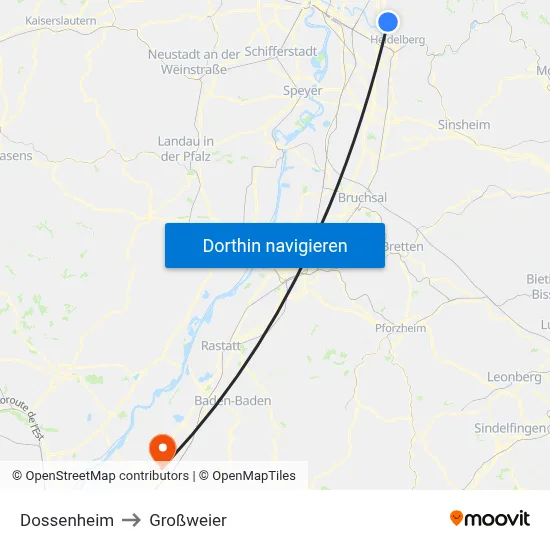 Dossenheim to Großweier map