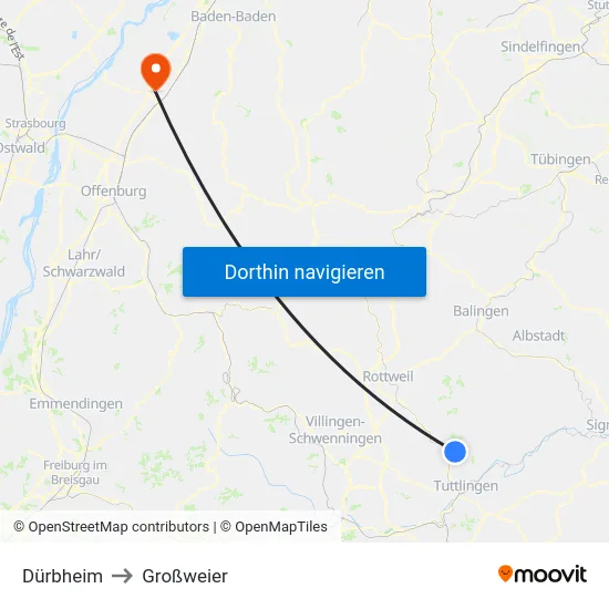 Dürbheim to Großweier map