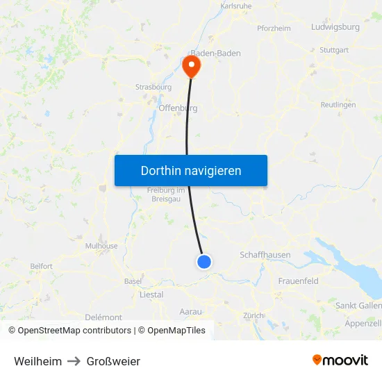 Weilheim to Großweier map