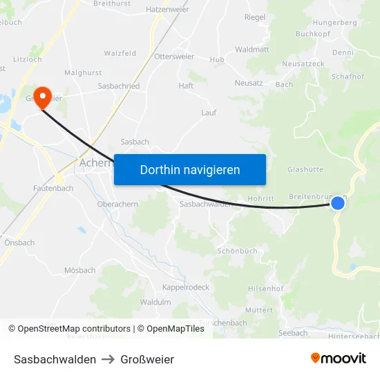 Sasbachwalden to Großweier map
