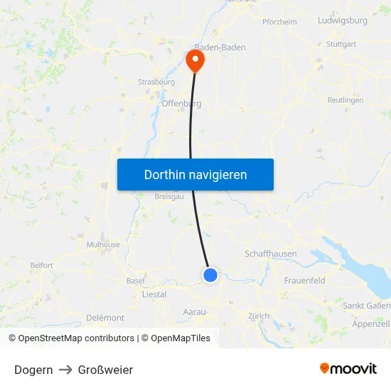 Dogern to Großweier map