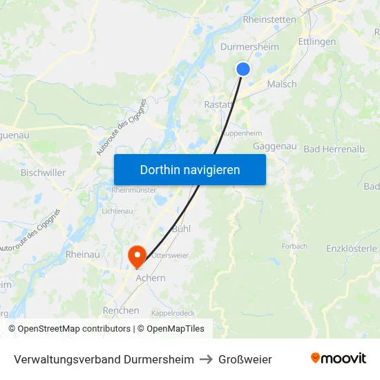 Verwaltungsverband Durmersheim to Großweier map