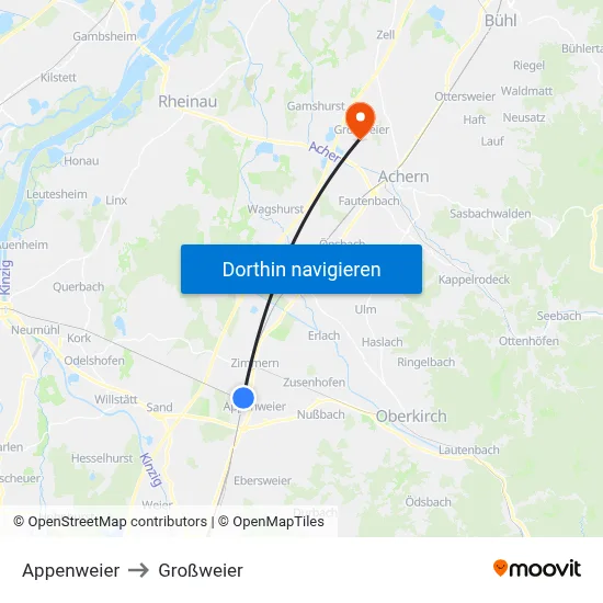 Appenweier to Großweier map
