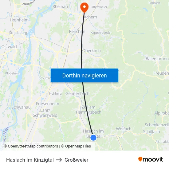 Haslach Im Kinzigtal to Großweier map
