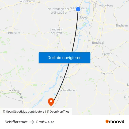 Schifferstadt to Großweier map