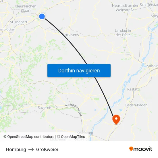 Homburg to Großweier map