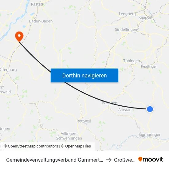 Gemeindeverwaltungsverband Gammertingen to Großweier map