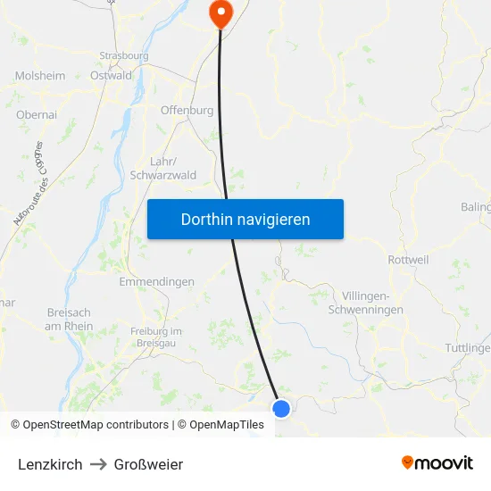 Lenzkirch to Großweier map