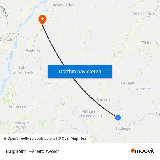 Balgheim to Großweier map
