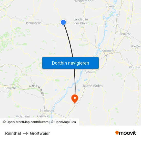 Rinnthal to Großweier map